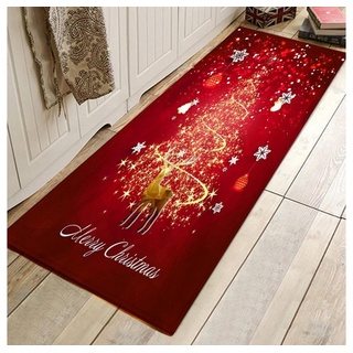 Teppich Weihnachten Fußmatte, Rutschfest Waschbar Weihnachtsteppich Matten, Juoungle rot