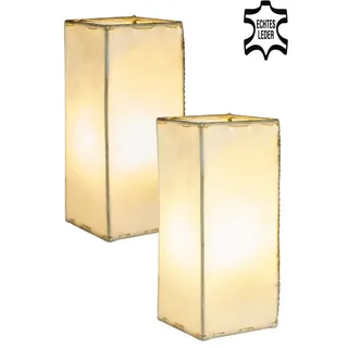 Marrakesch Orient & Mediterran Interior Nachttischlampe 2er-Set Orientalische Lederlampen Janka modern aus Leder, Natur 39 cm, 2er SET, Handarbeit beige