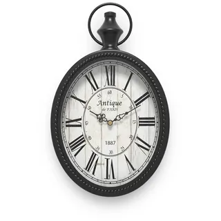 Menterry Kleine Retro-Ovale Wanduhr, Antikes Alt-Design, Schwarzer Vintage-Stil, batteriebetriebene, geräuschlose Wanduhr für Küche, Schlafzimmer, Bauernhaus, Badezimmer (28,5 cm H x 17 cm B)