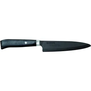 Kyocera Keramikmesser, Universalmesser, Klinge 13 cm, schwarze Klinge aus Zirkoniakeramik, handgeschliffen, extrem scharf, Holzgriff, JPN-130NBK