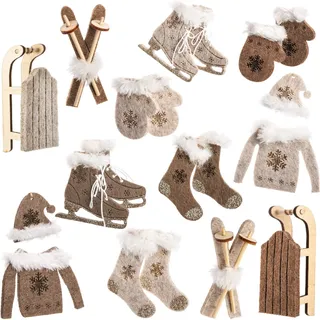 alles-meine.de GmbH 40 TLG. Deko Set Figuren - Winter & Weihnachten bunt Ski/Schlittschuhe/Schlitten - rot & weiß - aus Holz - Miniatur/Diorama - Figuren - Adventskra..