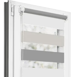 Estika Doppelrollo Klemmfix ohne Bohren - 100 cm x 120 cm - Trio: Dunkelgrau-Hellgrau-Aschgrau - 29 Stofffarben, Tag und Nacht Duo Rollo, Rollos für Fenster ohne Bohren(100 cm Stoffbreite)
