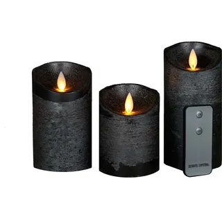 Anna s Collection LED Kerzen-Set 'Rustik' mit Fernbedienung anthrazit 3 St #LB