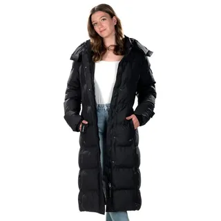 Shorai Steppjacke Steppmantel lang mit Gürtel SH2304.601 schwarz, mit abnehmbarer Kapuze und seitlichen Gehschlitzen schwarz XL