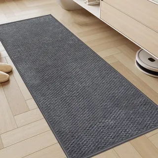 KMVIZI Küchenteppich Waschbar rutschfest 45x120cm, Chenille Küchenläufer rutschfest mit Gummi, Teppich Läufer Küche, Küchenmatte Saugfähig, Waschbare Teppiche für Flur, Eingang, Badezimmer, Grau