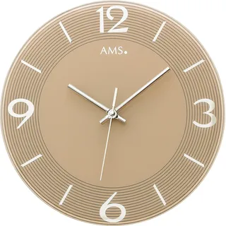 Wanduhr AMS "W9572", beige, Wanduhren, B/H/L: 3cm, Wanduhr, Quarzuhr,Glas,Wohnzimmer,Esszimmer,Küche,Arbeitszimmer,Büro, Flur