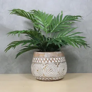 Vase Topf Kübel Blumen Pflanzen Holz Deko Holzkübel Unikat Weiß Whitewash 20 cm Ø - Braun