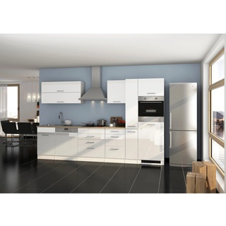 Held Möbel Küchenzeile/Küchenblock Mailand 330 cm Weiß Hochglanz-Weiß Matt ohne E-Geräte