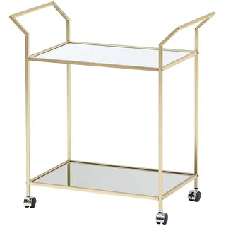 KADIMA DESIGN Servierwagen in Gold, Beistelltisch, Rollen, Verspiegelte Ablageflächen