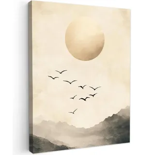 OnlyWow© Gartenbild 60x80 cm Outdoor Leinwand Terrasse Decoration Wanddeko Gartendeko Wetterfest Geschenk Wanddekoration Draußen Landschaft - Japandi - Vogel