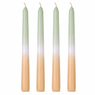 ReWu Spitzkerze mit Farbverlauf Aloe/Beige Pastellfarben 4er-Set | Echtwachskerze, Wohndekoration, Bunt, Geschenkidee, 2 x 20 cm