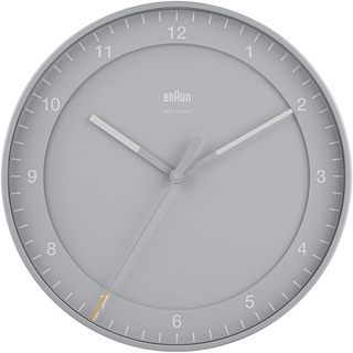 Braun Classic Funkuhr für die mitteleuropäische Zeitzone (DCF/GMT+1) mit geräuschlosem Uhrwerk, leicht ablesbar, 30 cm Durchmesser in Grau, Modell BC17G-DCF.