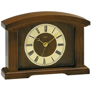 AMS. Tischuhr 5138/1, Funk, Massivholzgehäuse in Nussbaum lackiert, klassische Optik, Metallzifferblatt mit römischen Zahlen