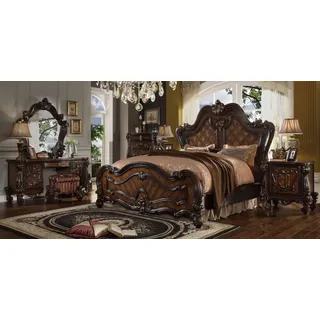 JVmoebel Schlafzimmer-Set Barocker Schminktisch mit Spiegel und Hocker aus Holz und Textil, Made in Europa braun