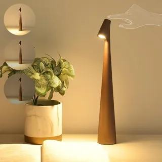 OOWOKS LED Tischlampe Kabellos Dimmbare mit Touch Control, LED Tischleuchte Akku Aufladbar, Tisch Lampe mit Batterie, Wiederaufladbar Tischlampe mit USB, Tragbare Metall Tischleuchte für Innen,Braun