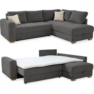 luma-home Ecksofa-Dauerschläfer Boxspring Federkerncouch Topper Stauraum Cord Dunkelgrau / 15211 - Grau