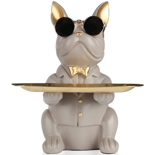 Beige Bulldoggen-Tablett-Statue – Modernes Sparschwein-Tablett zur Aufbewahrung von Schlüsseln, Süßigkeiten, Schmuck, Ohrringen – geeignet für Heimdekoration, Esstisch, Büro, kleine Objektablage