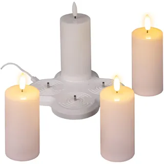LED Kerze warm weiß aufladbar mit Ladestation 4er Set - 10 x 5 cm - Künstliche Stumpenkerze mit Flackereffekt Akku betrieben - Deko Licht für Weihnachten Advent Hochzeit Geburtstag Kerze flammenlos