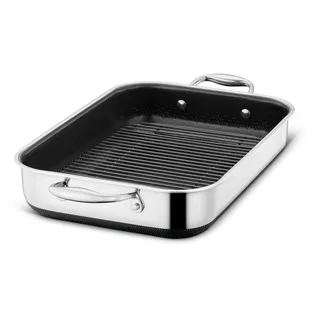 HexClad Hybrid-Bratpfanne mit Rost 13x9 Zoll – alle Herdarten | Rechteckig, antihaftbeschichtet, spülmaschinengeeignet, ofenfest bis 480°C, mit Rost für Braten