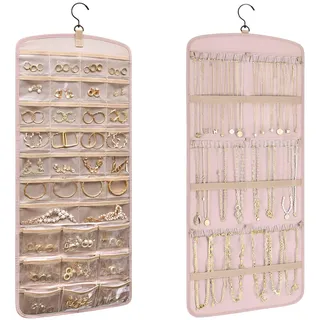 Idota Schmuck Organizer Hängend Große, Doppelseitige Schmuckaufbewahrung | mit 360° Drehbar Metallhaken, Ketten Aufbewahrung Jewelry Organizer für Tür/ Schrank/ Wand (Rosa)