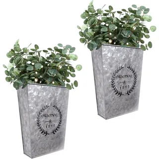 SOMEDA® 2er Set Rustikaler Blumentopf verzinkt/Blumenhalterung/Gefäß zur Befestigung an Wand/Vintage Deko Garten (Zink)