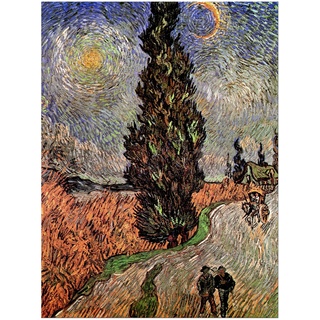 Kunstdruck Poster - Vincent van Gogh Zypressenweg unter dem Sternenhimmel 20x30 cm ca. A4 - Alte Meister Bild ohne Rahmen