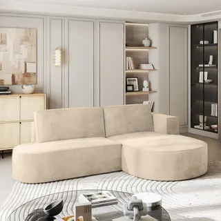 masseno Eckcouch Velours 2-Sitzer Creme