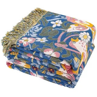 HOORDRY Boho Musselin Decke Tagesdecke TV Decke 200x230CM | Doppelseitig 100% Baumwolle Sofadecke mit Fransen,Muster mit Vögeln,Dekorativ Weich Bettüberwurf,Couch Überwurf