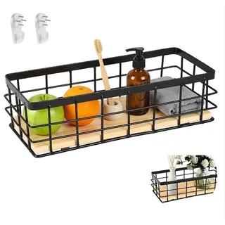Drahtkorb, Obstkorb, Metallkorb Schwarz Dekokörbe Haushalt Wandkorb Metall Badezimmer Aufbewahrungskorb Korb Metall für Obst Snacks Küche Speisekammer, 25x10x7.5 cm(1 Stück)