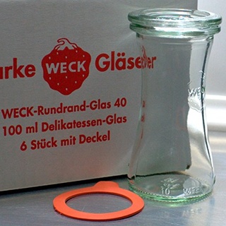 6 Stück Weck Delikatessen - Glas 100ml / RR40 mit Glasdeckel und Frischhaltedeckel im Original Karton (Mit Glasdeckel und Frischhaltedeckel)