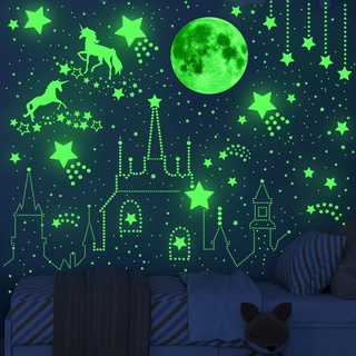 Leuchtende Sterne für Kinderzimmer Deko, Leuchtsterne Kinderzimmer,Leuchtsterne Selbstklebend Wandsticker, Perfekt für Kinder Kindergarten Schlafzimmer Wohnzimmer (grün)