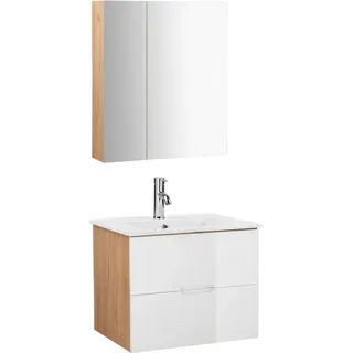 welltime Badmöbel-Set Lund Badmöbel Set Badschrank Badezimmerset, (Komplett-Set), Spiegelschrank, Waschtisch und Waschbecken Breite 60cm weiß
