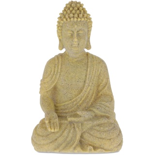 Relaxdays Buddha Figur sitzend, 40 cm hoch, Feng Shui Deko, wetterfest & frostsicher, große Garten Dekofigur, Sand