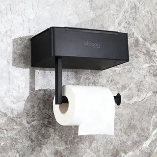 ideoon home Toilettenpapierhalter mit Feuchttücherbox und Handyablage aus Edelstahl – Klopapierhalterung mit Fach für Feuchttücher, ohne Bohren