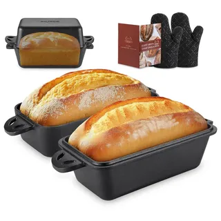 AILITOR Kastenform aus Gusseisen mit Deckel, 22,9 x 12,7 cm, Brotbackformen für hausgemachtes Brot, 2-teiliges Set