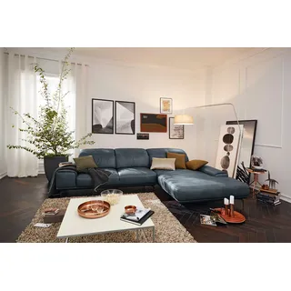 Musterring Wohnlandschaft MUSTERRING "MR 2490 Ecksofa mit erstklassigem Sitzkomfort, Long-Life-Leder", blau (blau, s), B:342cm T:207cm, Sofas, Wohnlandschaft, Fuß Schwarz, Sitzhöhe 46cm, wahlweise mit Funktionen, Maße 342x207 cm