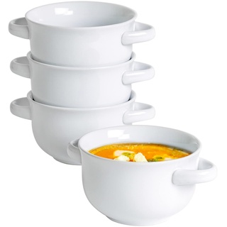 UNICASA Suppenschalen 4er Set, Suppenschale mit Henkel für 4 Personen aus Porzellan Müslischale, Suppentassen - Set 4 x 650ml