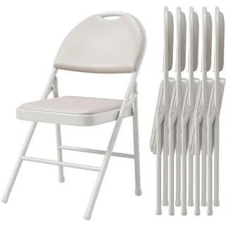 RBFGYIOP Klappstuhl 6er-Set, Mit PU-Leder Gepolstert Für Sitz Und Rücken, Stapelbarer Metall-Klappsessel Bis 160 kg, Gartenstuhl & Gästestuhl Für Veranstaltung Wohnzimmer Büro Esszimmer Balkon, Beige