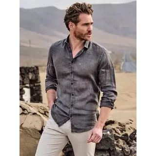 engbers Herren Sportives Leinenhemd im Heritage-Look Braun regular uni Haifisch - 6XL