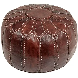 Essence of Morocco Marokkanischer Sitzkissen Pouf Bezug. Echtes Braunes Leder. Handgearbeitet und handgenäht.