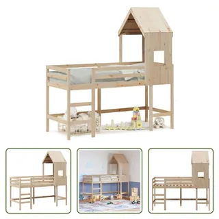 The Living Store Hochbett mit Leiter und Dach 80x200 cm Massivholz Kiefer - Braun