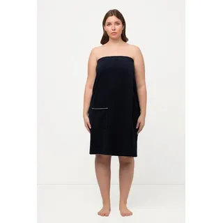 Ulla Popken Bademantel Frottee-Kilt Klettverschluss Rücken-Bündchen, normal, Materialmix blau|schwarz 50-56