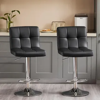 Sweetcrispy Barhocker 2er Set, PU-Leder Gepolsterter Barstuhl, Bistrohocker mit Fußstütze Lehne, 360°Höhenverstellbar Drehbar Küchenhocker, Tresenhocker für Bar Theke Küche Schwarz