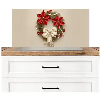 KitchenYeah Küchenrückwand Türkranz - Schleife - Weihnachten - Rot - Grün, (1-tlg), Kückenrückwand Platten, Spritzschutz Herd, 90x45 cm grün|rot 90 cm x 45 cm