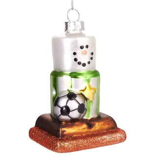 BRUBAKER Schneemann mit Fussball - Handbemalte Weihnachtskugel aus Glas - Mundgeblasener Christbaumschmuck Figuren lustig Deko Anhänger Baumkugel - 9 cm
