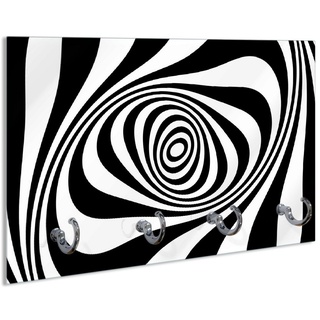 Wallario Schlüsselbrett Optische Täuschung - Zebra Muster - schwarz weiß, (inkl. Aufhängeset), 30x20cm, aus ESG-Sicherheitsglas schwarz