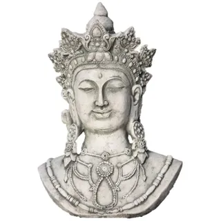 Steinfiguren Horn Büste Buddha Kopf Skulptur aus Steinguss, Figur Daya, Frostfest und Witterungsbeständig für Garten, Veranda oder Vorgarten, DE-220