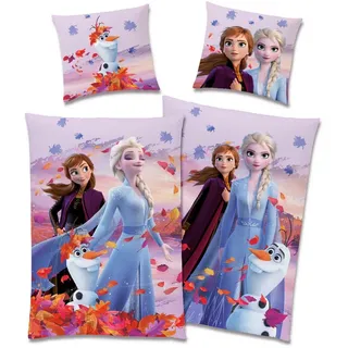 BERONAGE Kinderbettwäsche Frozen Die Eiskönigin Dreamteam Bettwäsche Biber / Flanell, 100% Baumwolle, 2 teilig, 135x200 + 80x80 cm rosa
