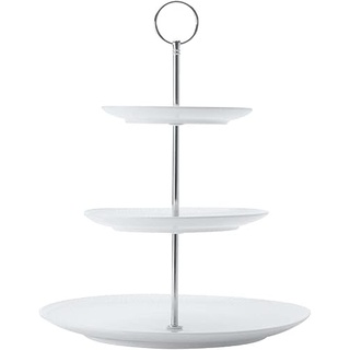 WESTCRAFT Etagère Porzellan, 3-stufig, Weiß, 3 Ablagefächer, 16cm / 20cm / 25cm Höhe: 35cm Tortenständer, Kuchenständer, 3 Etagen Cupcake Dessert Ständer Teller Weiß (Porzellan Etagere 35x25cm)