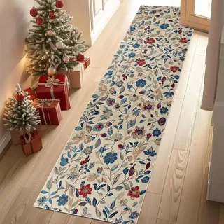 Meugesoi Vintage Teppich Läufer rutschfest Waschbar Blumenmuster Flurteppich Küchenteppich 80x240 cm, Teppichläufer für Bettvorleger Wohnraum Flur Waschküche